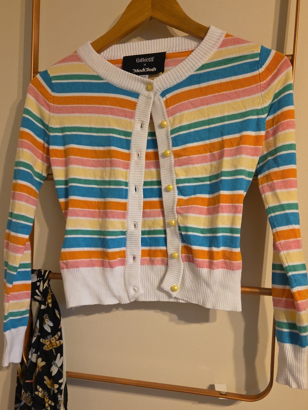 Collectif Pastel Rainbow Striped Cardigan in White Trim